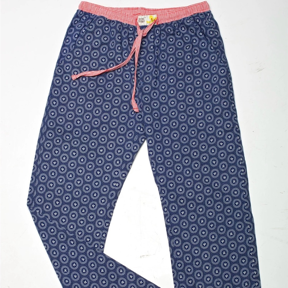 Women's Navy Patterned Straight-Leg Lounge Pants with Pink Waistband